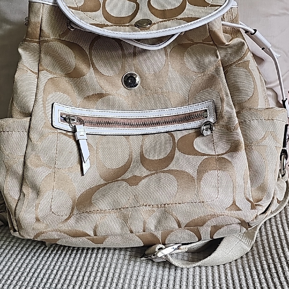 Pre loved Coach Tan Signature Backpack
